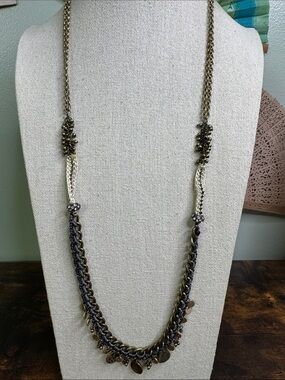 LOFT  Chain Necklace in Gold and Grey with Discs